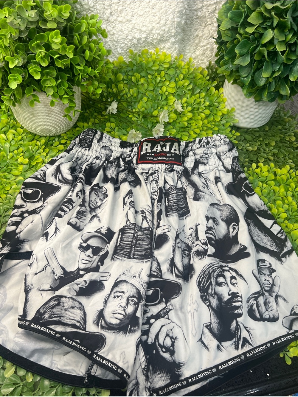 Raj Black & White Hip-Hop Graphic Athletic Shorts